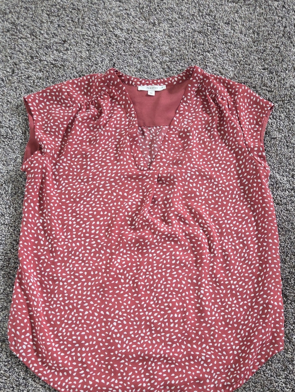 fun 2 fun Dusty Rose Printed V-Neck Cap Sleeve Blouse